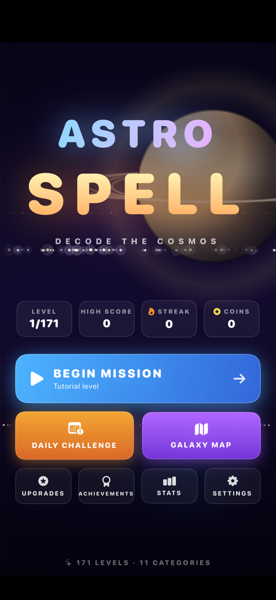 AstroSpell title screen on iPhone
